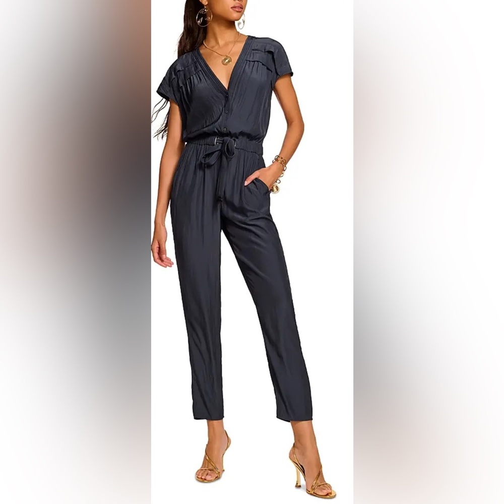 Ramy Brook ALETHA Midnight navy Blue silky short sleeve Jumpsuit NWT MEDIUM